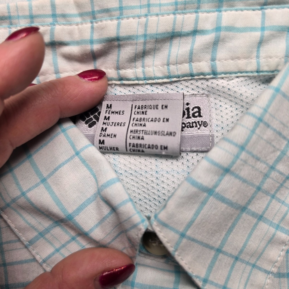 Columbia Titanium Womens M Shirt Plaid Short Sleeve Hiking Top Aqua Grid Checked - Picture 9 of 12